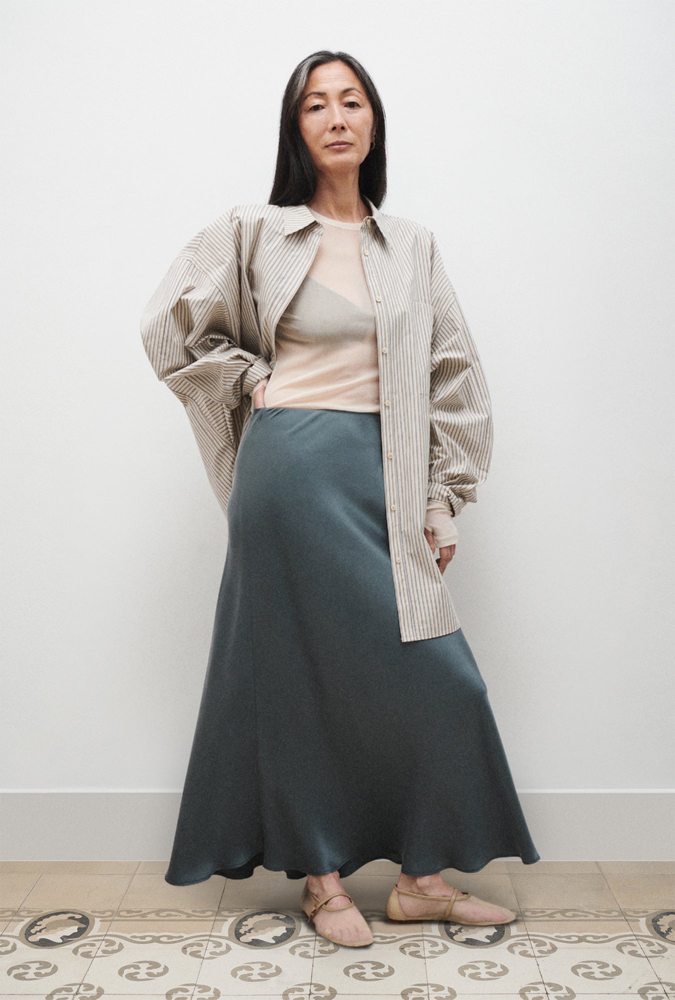 LONG BIAS CUT SKIRT SLATE