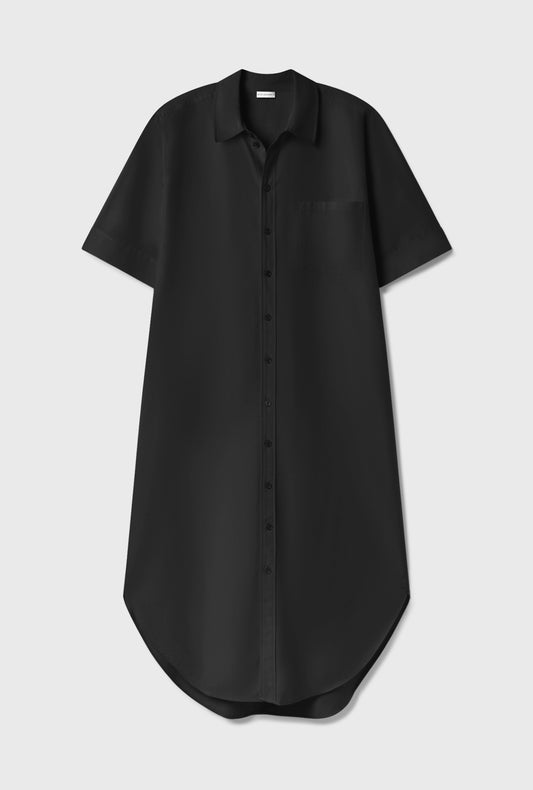 SHORT SLEEVE BOYFRIEND SHIRT DRESS BLACK