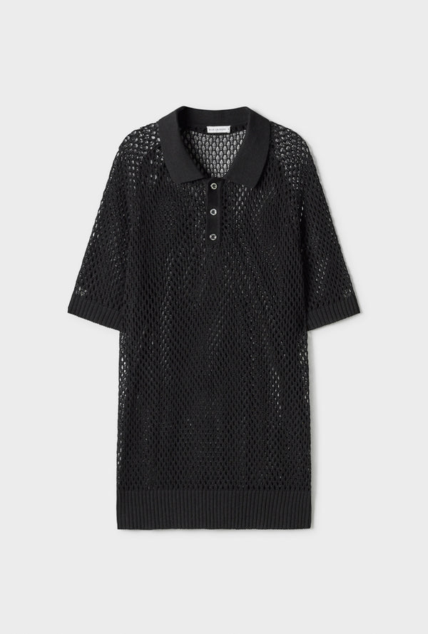 CROCHET RAGLAN POLO BLACK