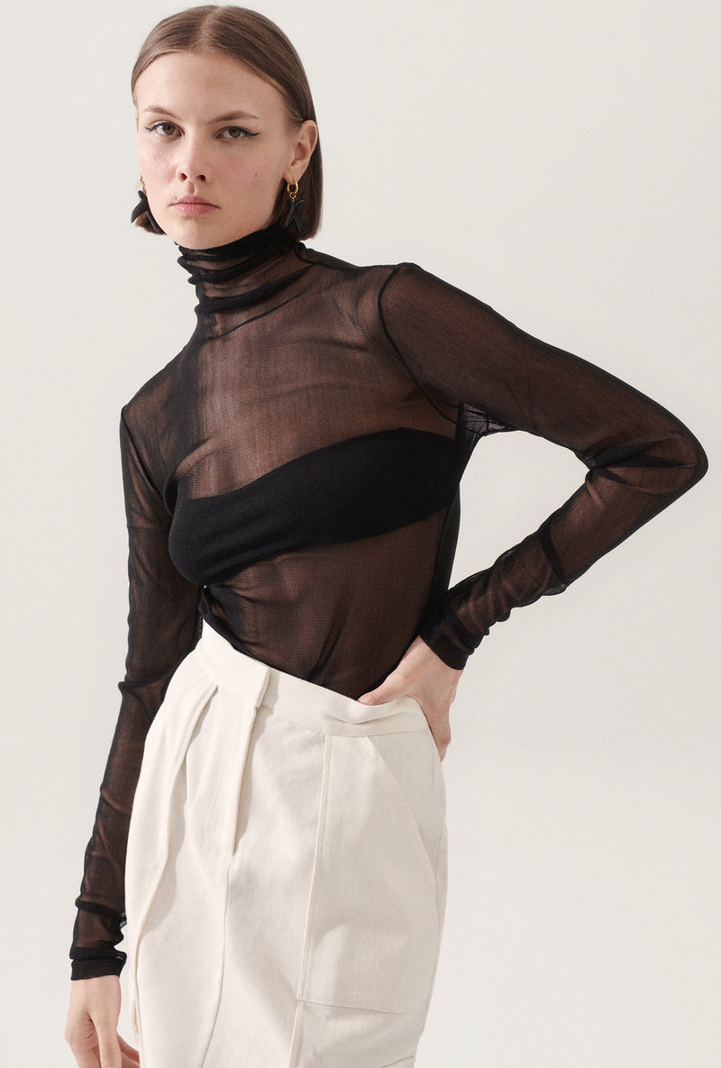 SILK MESH TURTLENECK BLACK