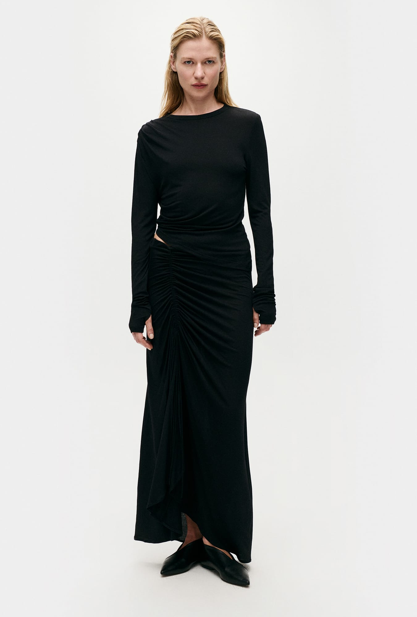 JERSEY MODAL RUCHED SKIRT BLACK