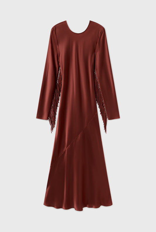 FRINGE FULL SLEEVE BIAS DRESS CANYON