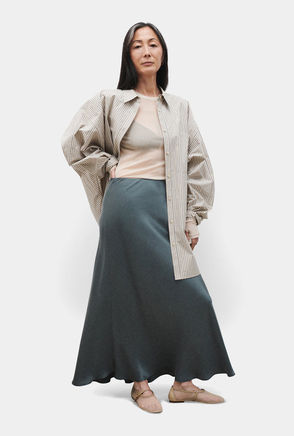 LONG BIAS CUT SKIRT SLATE