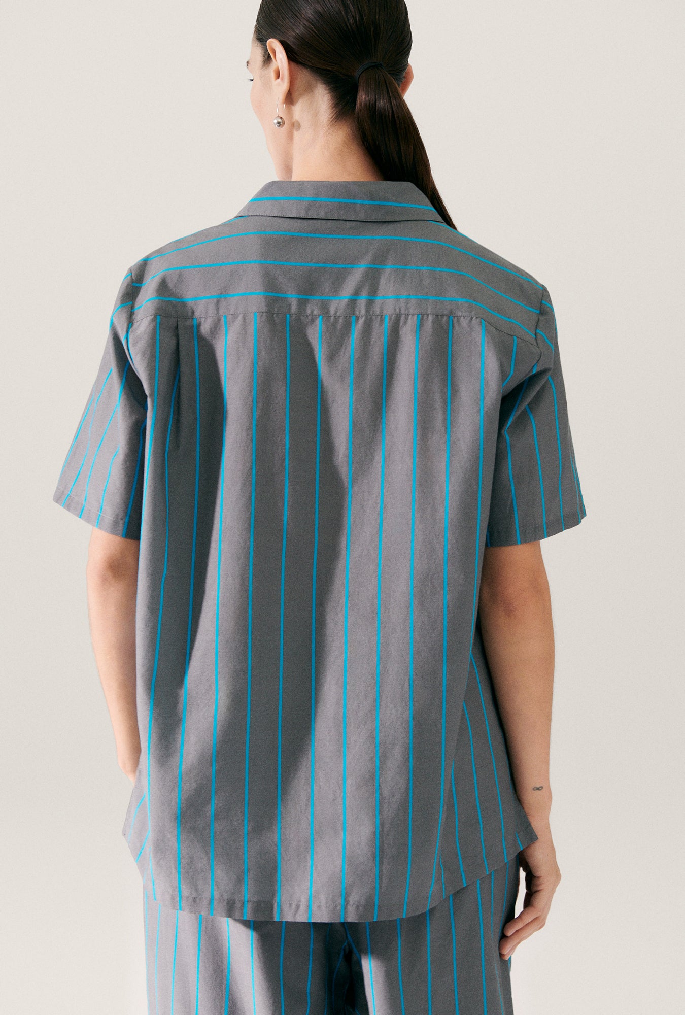 COTTON SILK CAMP SHIRT OXYGEN STRIPE