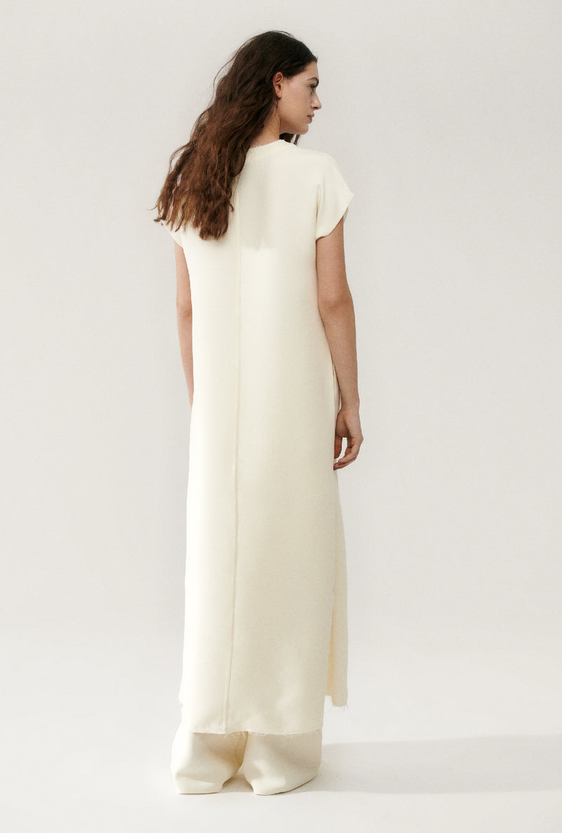 SILK WOOL LONG LOOSE DRESS CREAM