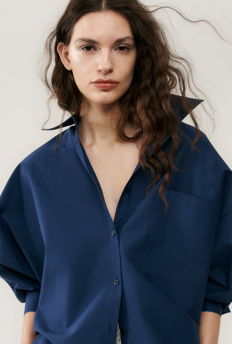 COTTON SILK ROUND SHIRT MIDNIGHT