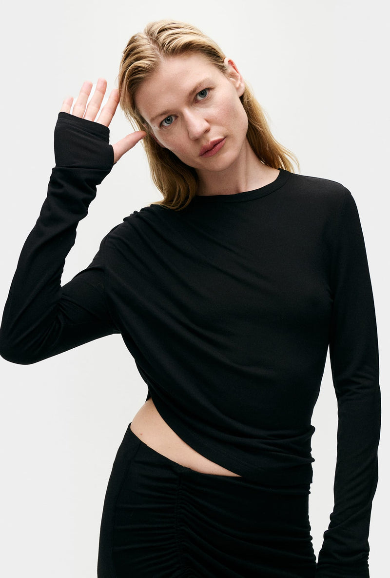 JERSEY MODAL DRAPE TOP BLACK