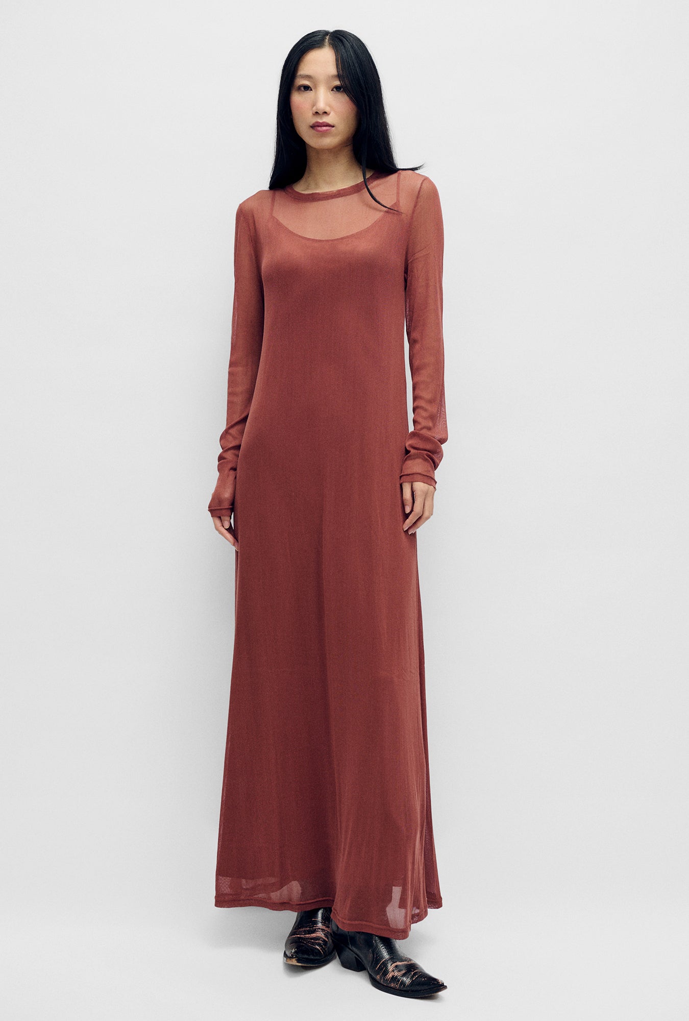 MESH LONG SLEEVE DRESS CANYON