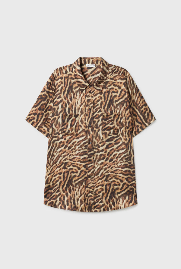 SHORT SLEEVE BOYFRIEND SHIRT LEOPARD