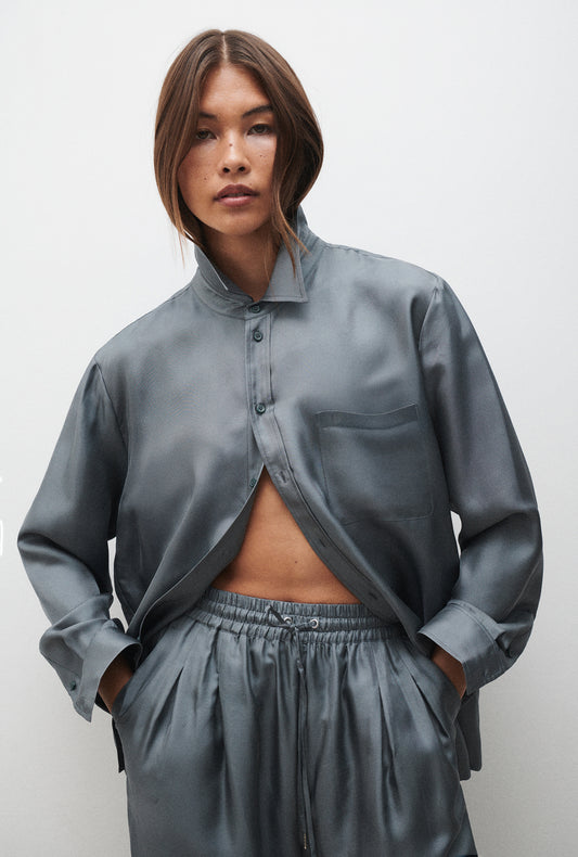 TWILL BOYFRIEND SHIRT SLATE