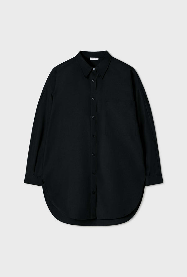 COTTON SILK ROUND SHIRT BLACK