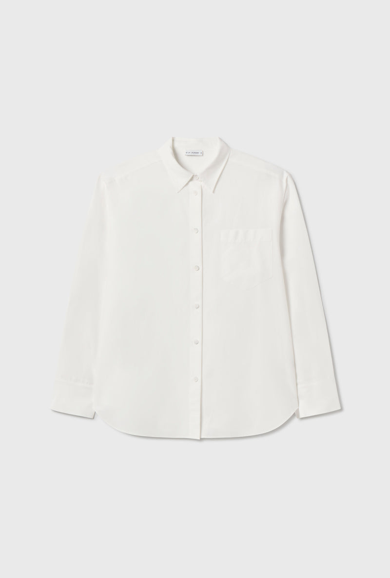 COTTON SILK PLEATED YOKE SHIRT WHITE